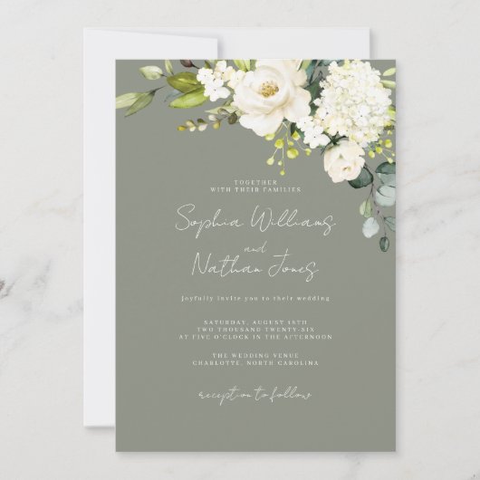 Invitation Sage Champagne Floral Mariage  (Devant)