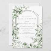 Invitation Sage Chinoiserie Toile Floral Bridal Shower (Devant)