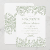 Invitation Sage Chinoiserie Vintage Baby shower Floral (Devant / Derrière)