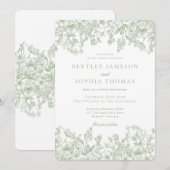Invitation Sage Chinoiserie Vintage French Floral Wedding (Devant / Derrière)