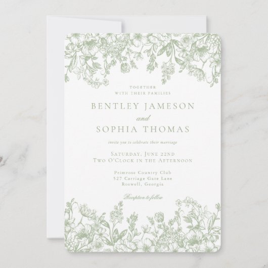 Invitation Sage Chinoiserie Vintage French Floral Wedding (Devant)