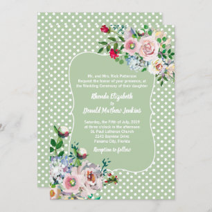 Invitation Sage clair avec points blancs et Mariage de fleurs