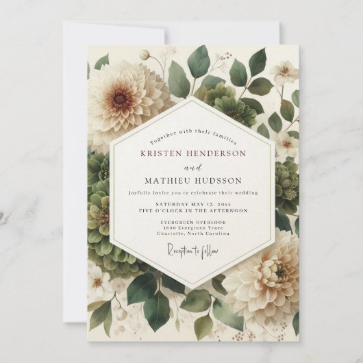 Invitation Sage Classic Bloom Wedding (Devant)