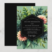 Invitation Sage Coral Botanical Wedding (Devant / Derrière)