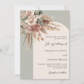 Invitation Sage crème verte rose pampas herbe arche mariage (Devant)