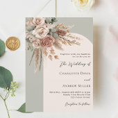 Invitation Sage crème verte rose pampas herbe arche mariage