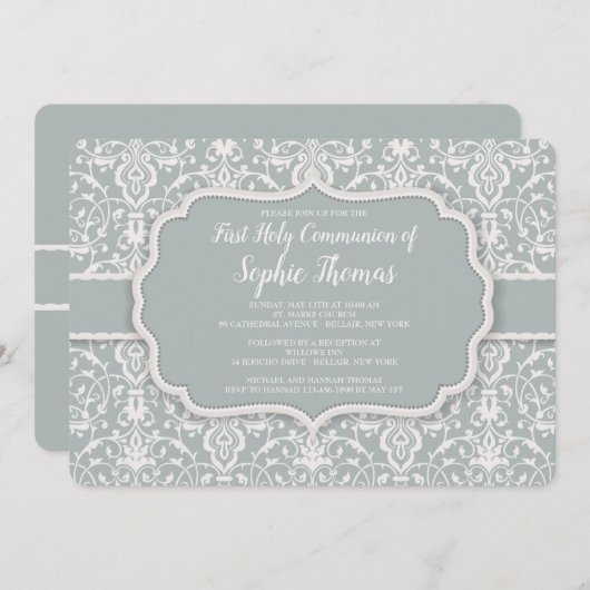 Invitation Sage Damask (Devant / Derrière)