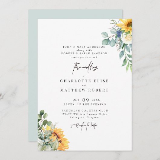 Invitation Sage de feuillage moderne Les deux définit le Mari (Devant / Derrière)