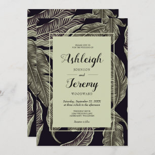 Invitation Sage de feuillage Tropical Vert Mariage de script 
