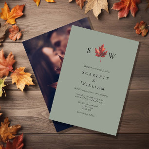 Invitation Sage de feutre de chute simple Monogramme vert Mar