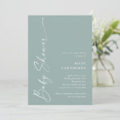 Invitation Sage de script simple Baby shower neutre de genre (Debout devant)