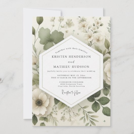 Invitation Sage Delicate Bloom Wedding (Devant)