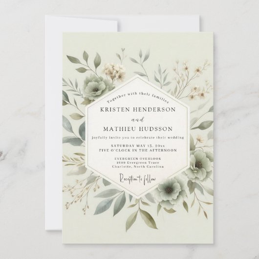 Invitation Sage Delicate Botanical Wedding (Devant)