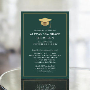 Invitation Sage d'or minimaliste Vert Graduation moderne