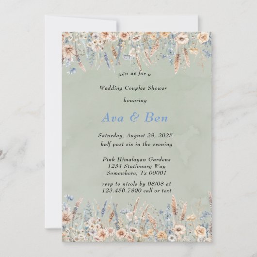 Invitation Sage Dusty Bleu fleur sauvage Mariage Couples Douc (Devant)