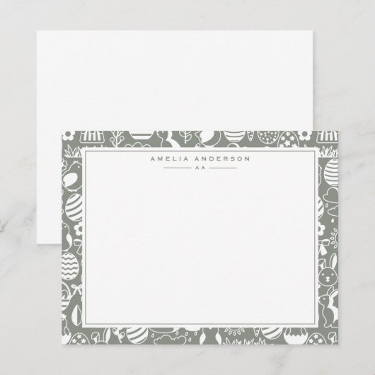 Invitation Sage Easter Egg Frame Note Card (Devant / Derrière)