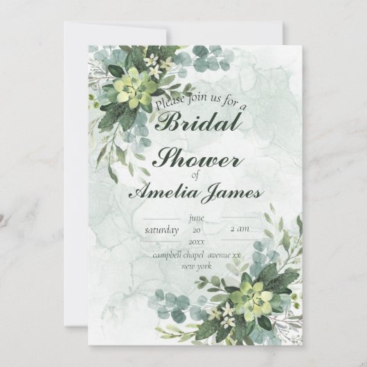 Invitation Sage Elegant Greenery douche nuptiale (Devant)