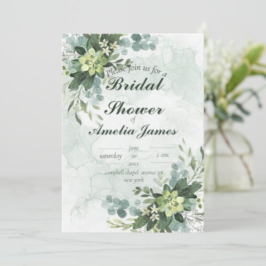 Invitation Sage Elegant Greenery douche nuptiale (Debout devant)
