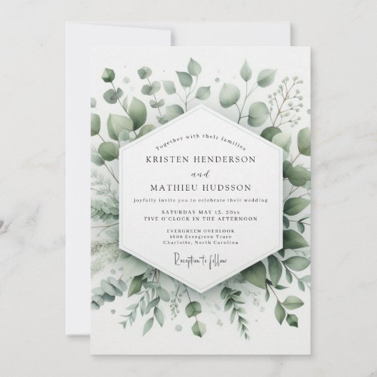 Invitation Sage Elegant Greenery Wedding (Devant)