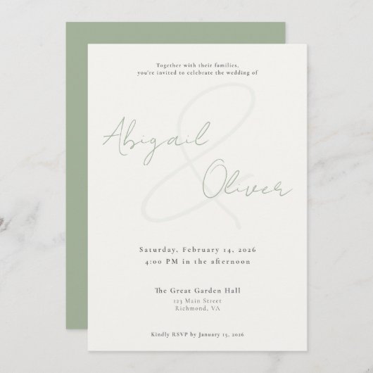 Invitation Sage Elegant & Minimal | Modern & Simple Wedding (Devant / Derrière)