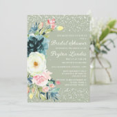 Invitation Sage Emerald Green Crème rose Fête des mariées flo (Debout devant)