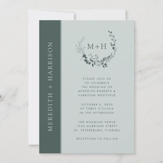 Invitation Sage Emerald Monogram QR Code Mariage (Devant)