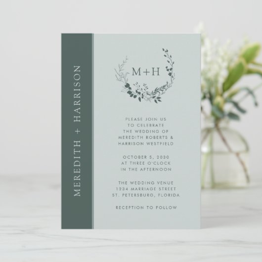 Invitation Sage Emerald Monogram QR Code Mariage (Debout devant)