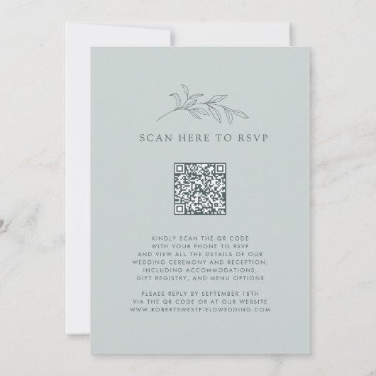 Invitation Sage Emerald Monogram QR Code Mariage (Dos)