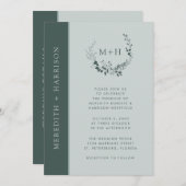 Invitation Sage Emerald Monogramme tout en un Mariage (Devant / Derrière)