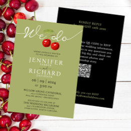 Invitation Sage Et Cerises Rouges Élégants Et Mariage Code QR