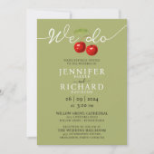 Invitation Sage Et Cerises Rouges Élégants Et Mariage Code QR (Devant)
