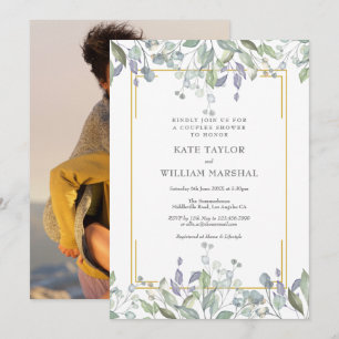 Invitation Sage et fleurs de lilas pour mariage couple douche