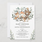 Invitation Sage Eucalyptus Baby shower des animaux des bois (Devant)