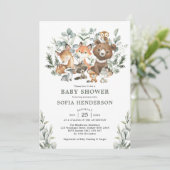 Invitation Sage Eucalyptus Baby shower des animaux des bois (Debout devant)
