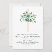 Invitation Sage Eucalyptus Baptême Croix de verdure (Devant)