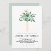 Invitation Sage Eucalyptus Baptême Croix de verdure (Devant / Derrière)