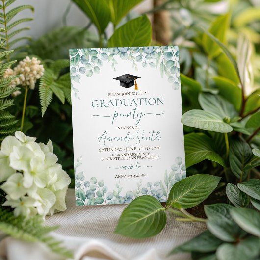 Invitation Sage Eucalyptus Border Graduation Invite