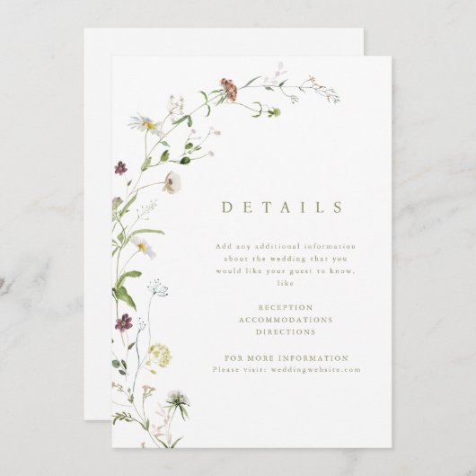 Invitation Sage Fleur sauvage Rustic Boho Mariage Détails car (Devant / Derrière)