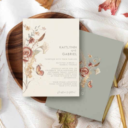 Invitation Sage Fleur Sauvage Séchée Aquarelle Mariage En