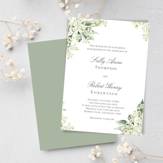 Invitation Sage Floral Élégant Écriture Mariage