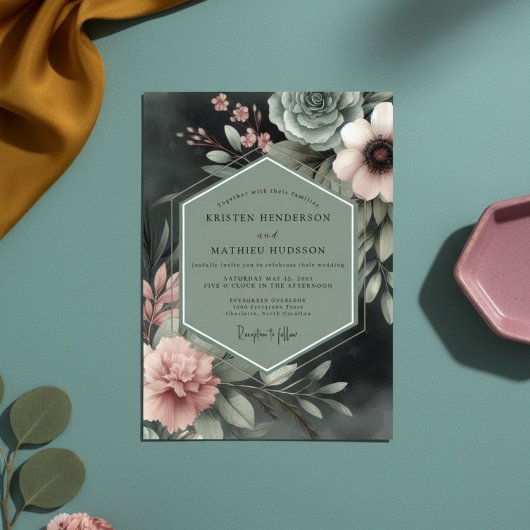 Invitation Sage Floral Moody Romance Wedding