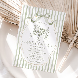 Invitation Sage Floral Stripes Bow Bridal Brunch