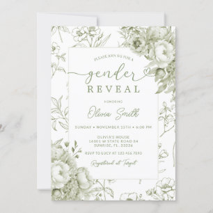 Invitation Sage Floral Vintage Chinoiserie Révélation de genr