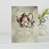 Invitation Sage foncé | Thé de mariée floral d'hiver Rose (Debout devant)