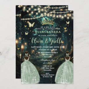 Invitation Sage forestier enchanté Jumeaux verts Quinceañera