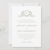 Invitation Sage Formal Crest Monogramme Mariage Élégant (Devant)