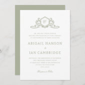 Invitation Sage Formal Crest Monogramme Mariage Élégant (Devant / Derrière)