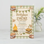 Invitation Sage Gingham Fall Camping Bonfire Marshmallow (Debout devant)