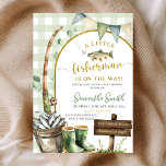Invitation Sage Gingham Fisherman baby shower<br><div class="desc">Sage Gingham Fisherman baby shower invitation,  A Little Fisherman Is On The Way Baby Shower Invite,   Editable Fishing Baby Shower Invite</div>