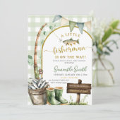 Invitation Sage Gingham Fisherman baby shower (Debout devant)